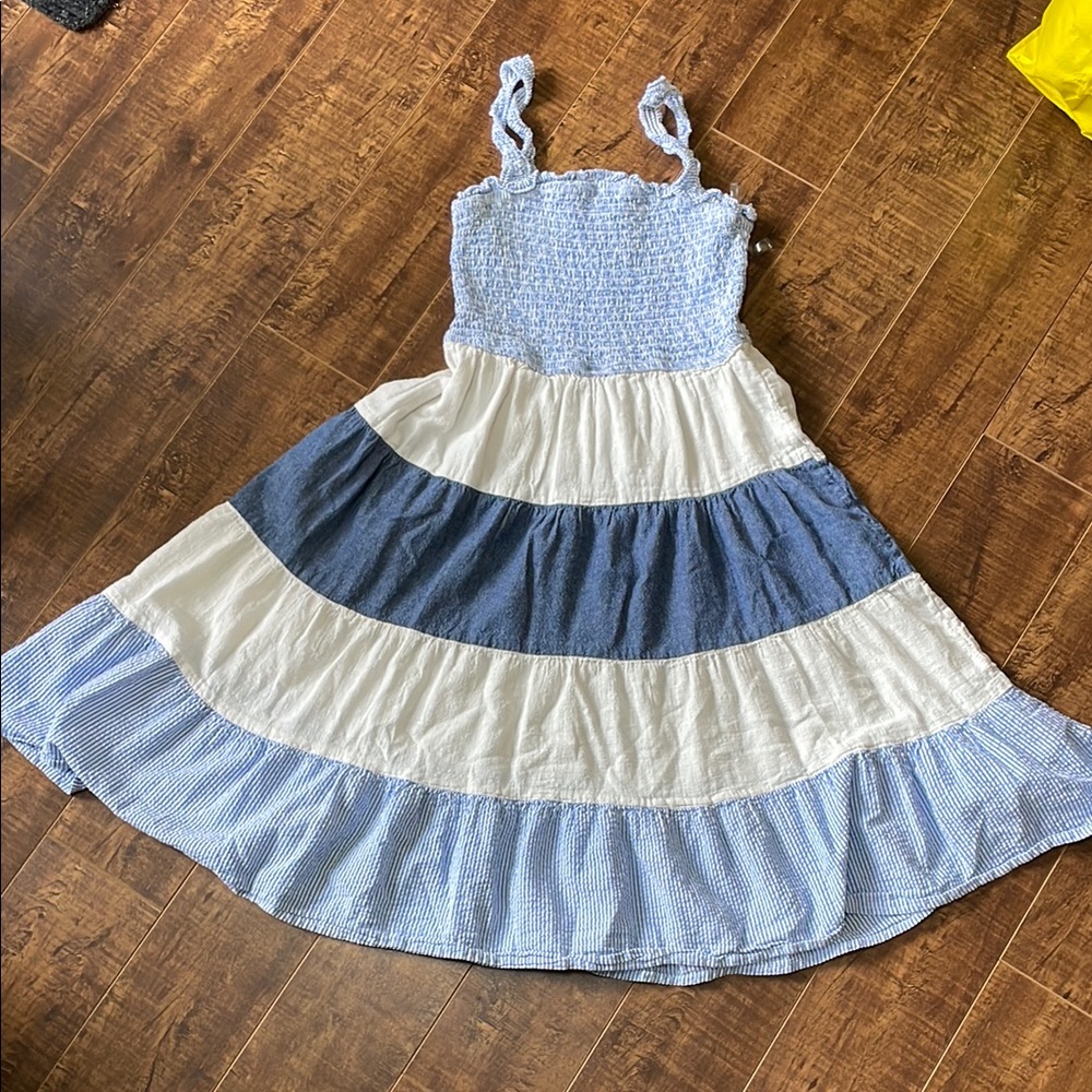 Rebellion Blue and Cream Smocked Tiered Sundress